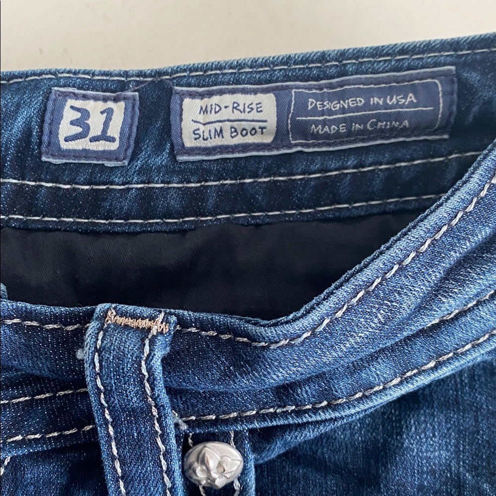 Miss Me Mid Rise Slim Boot Cut Embellished Jeans size 31 - Picture 3 of 12